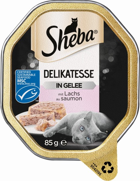 Sheba Schale Delikatesse in Gelee Geschnetzeltes mit Lachs 85g