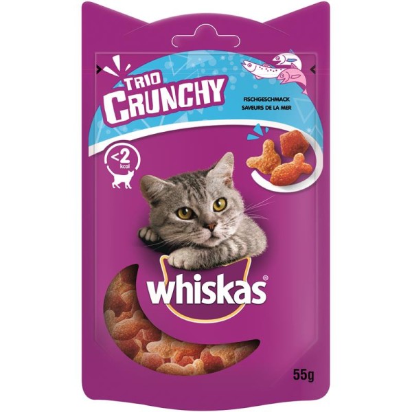 Whiskas Snack Trio-Crunchy Lachs, Weissfisch 55g