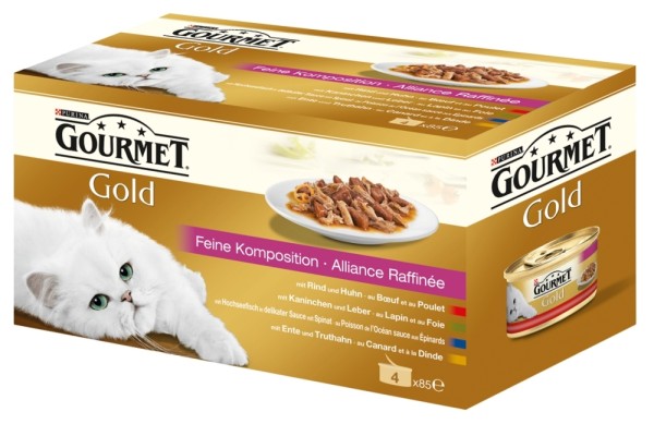 Gourmet Gold Rind Ente Kaninchen Hochseefisch 4x85gD