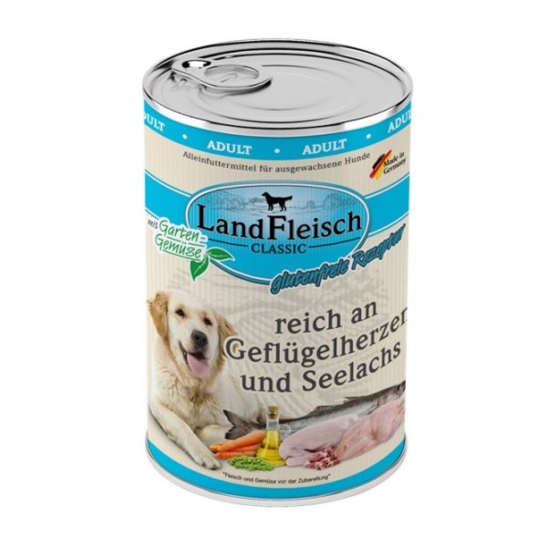 Landfleisch Dog Classic Geflügelherzen & Seelachs mit Gartengemüse - 400g