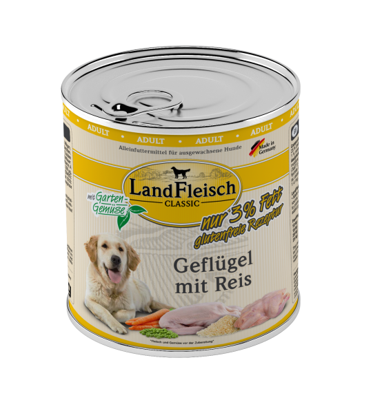 LandFleisch Dog Classic Geflügel mit Reis, extra Mager 800g