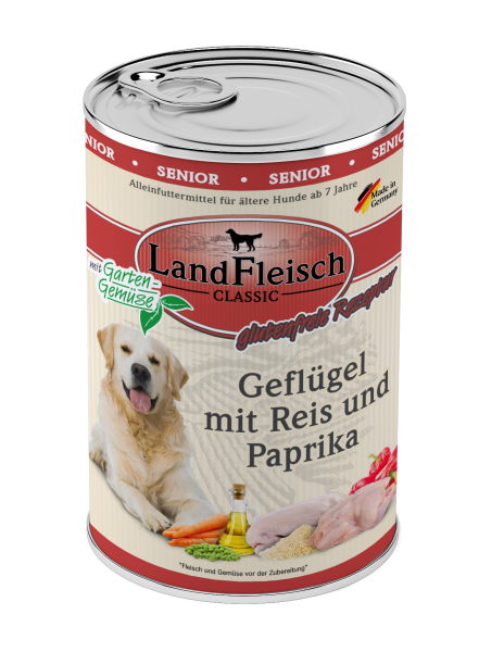 LandFleisch Dog Classic Senior Geflügel mit Reis & Paprika 400g
