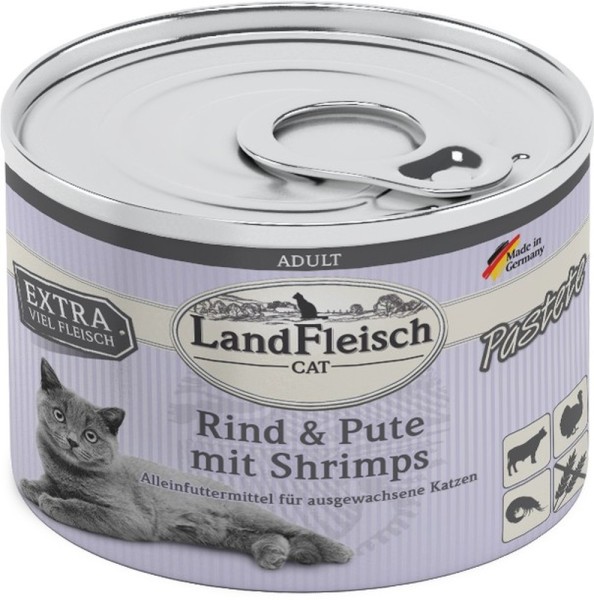 LandFleisch Cat Adult Pastete Rind+Pute+Shrimps 195g