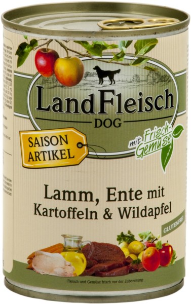 LandFleisch Dog Pur Lamm & Ente & Kartoffeln &Wildapfel 400g