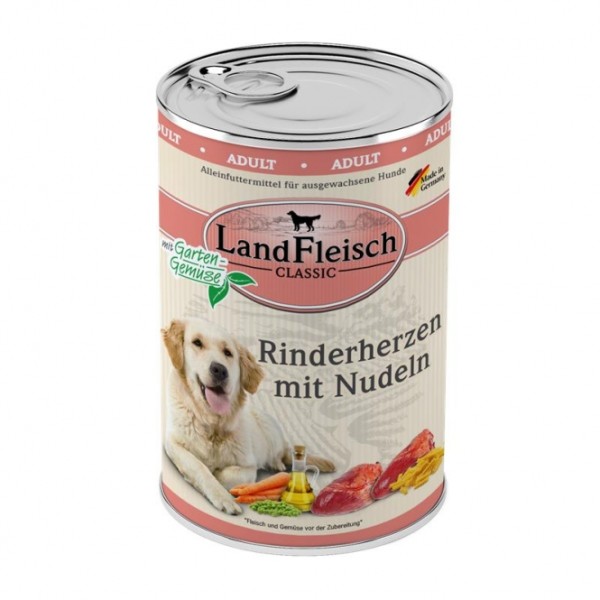 Landfleisch Dog Classic Rinderherzen mit Nudeln & Gartengemüse - 400g