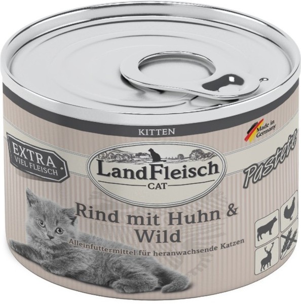 LandFleisch Cat Kitten Pastete Rind+Huhn+Wild 195g
