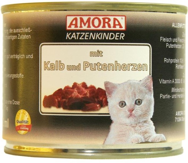 AMORA F.pur Katzenkinder mit Kalb+Putenherzen 200g
