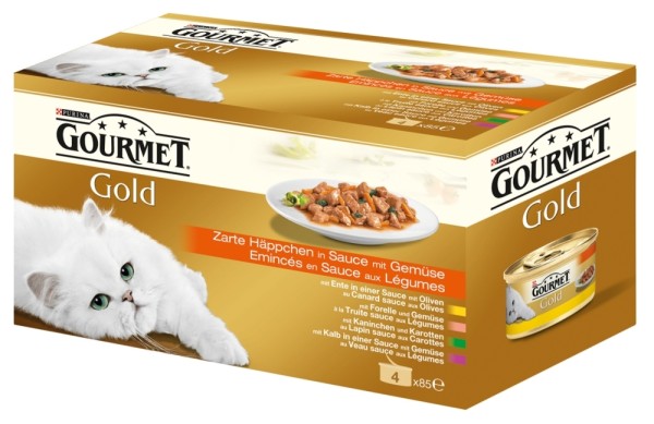 Gourmet Gold Häppchen Gemüse Kalb Ente Forelle Kaninchen 4x85gD