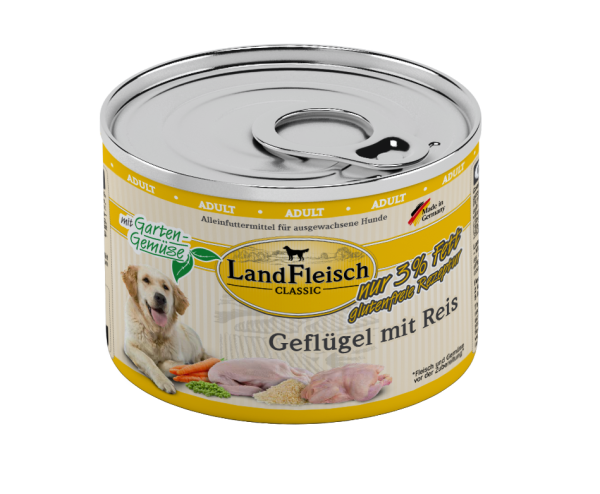 LandFleisch Dog Classic Geflügel mit Reis, extra Mager 195g