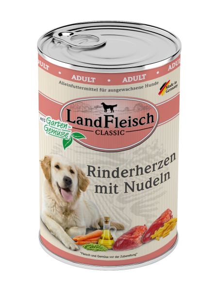 LandFleisch Dog Classic Rinderherzen mit Nudeln 400g