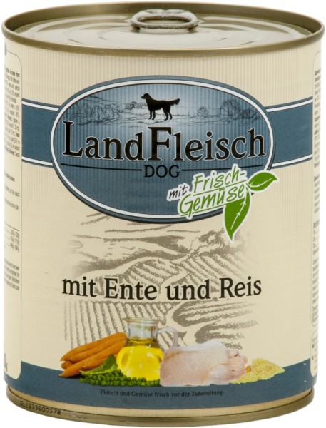 LandFleisch Hunde Dose Pur Ente + Reis mit Biogemüse 800g