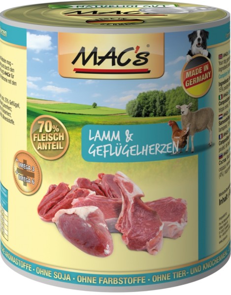 Macs Dog Lamm & Geflügelherzen 800g Dose