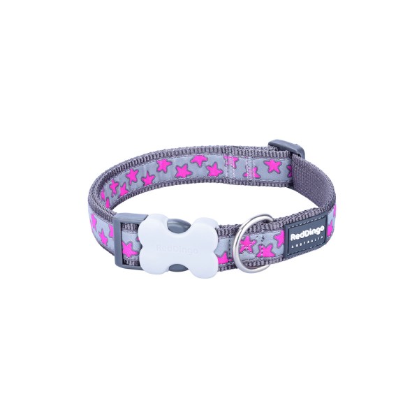 Hundehalsband Red Dingo STYLE HOT PINK ON COOL GREY 15 mm x 24-36 cm Grau