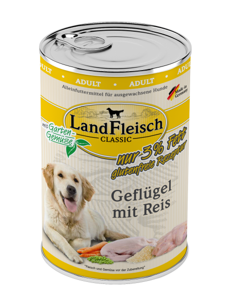 LandFleisch Dog Classic Geflügel mit Reis, extra Mager 400g